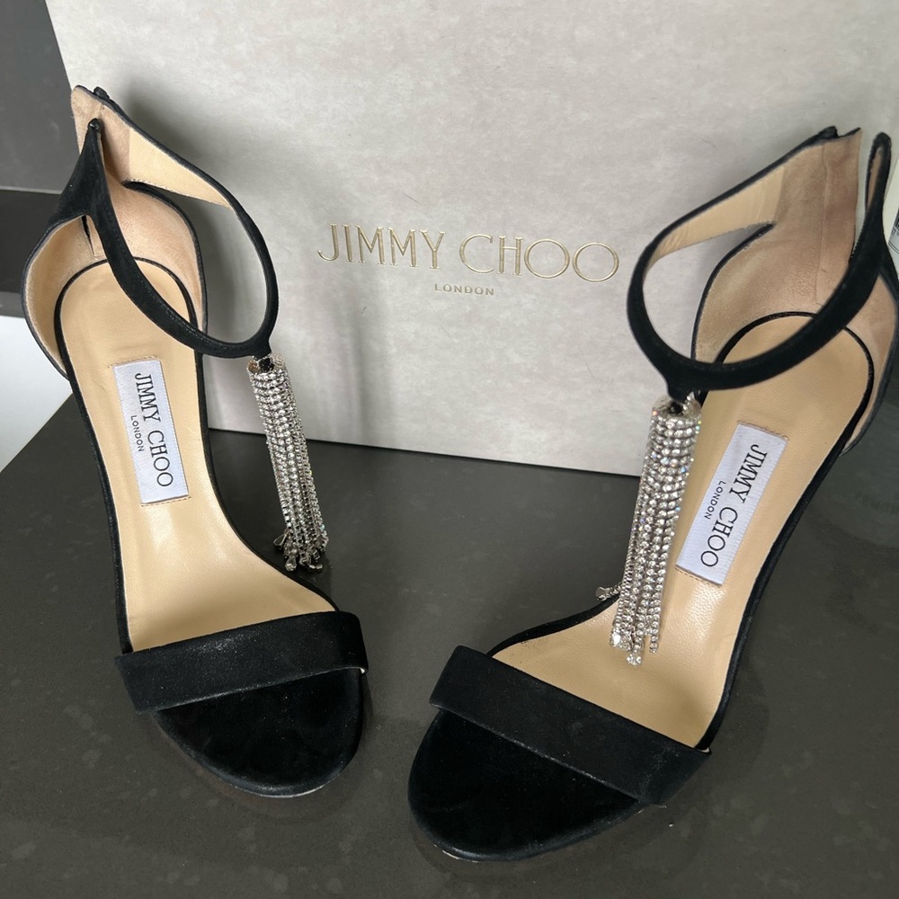 Jimmy Choo Black crystal Suede Viola 100 Heels
